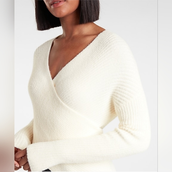 Express Ribbed Wrap Front Sweater - Picture 3 of 4
